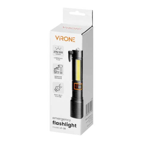 Latarka LED, 270/105lm, 1200mAh, przecinak do pasów, młotek bezpieczeństwa