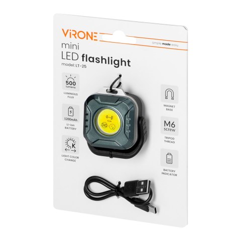 Mini latarka LED COB, 500lm, 1200mAh, CCT