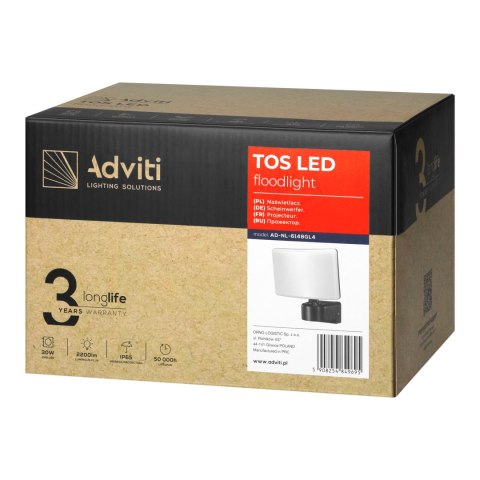 TOS LED 30W naświetlacz ogrodowy LED, 2200lm, IP65, 4000K, PC, szary