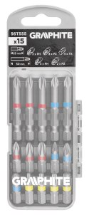 Zestaw bitów PH2x2, PH3, PZ2x2 x 50 mm, PH1/2/3, PZ1/2/3, TX10/20/25/30 x 25 mm, 15 szt.