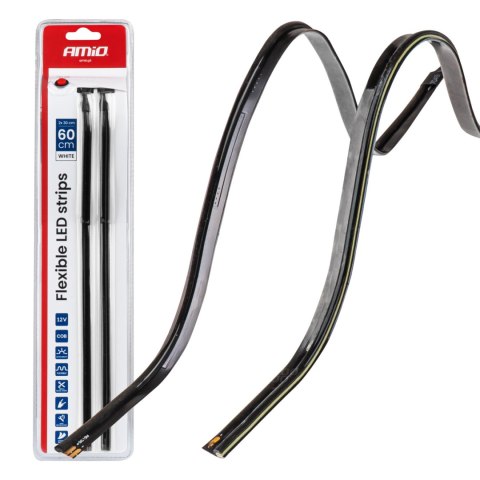 Paski led cob do samochodu boczne białe 2x30cm 12v amio-04575