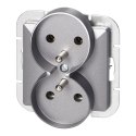 Gniazdo podwójne p/t 2x2P Pearl, 16A, 250V, PT-5PR, srebrny