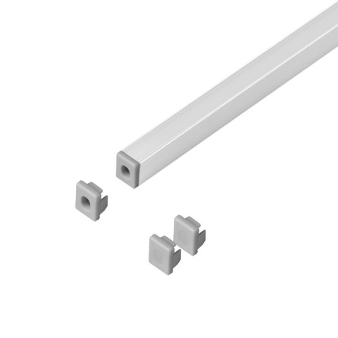 Zestaw: profil aluminiowy do taśm LED, 2000 x 7,8 x 9 mm, natynkowy, srebrny, klosz mrożony, 4 zaślepki