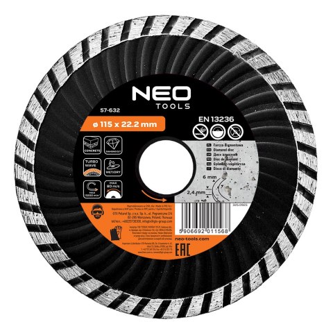Tarcza diamentowa 115 x 22.2 mm, turbo wave