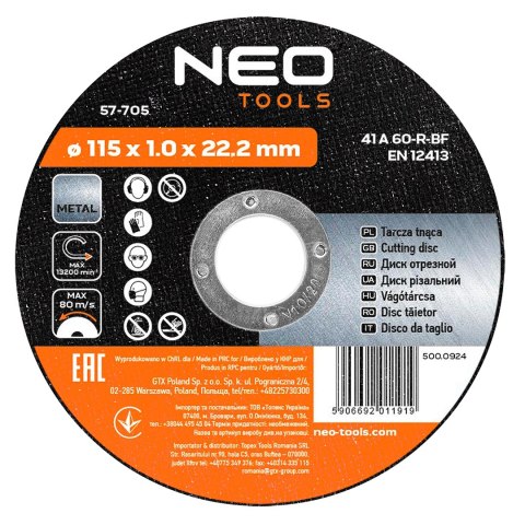 Tarcza tnąca do metalu 115 x 1.0 x 22.2 mm, 41 A60-R-BF