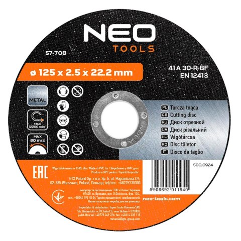Tarcza tnąca do metalu 125 x 2.5 x 22.2 mm, 41 A30-R-BF