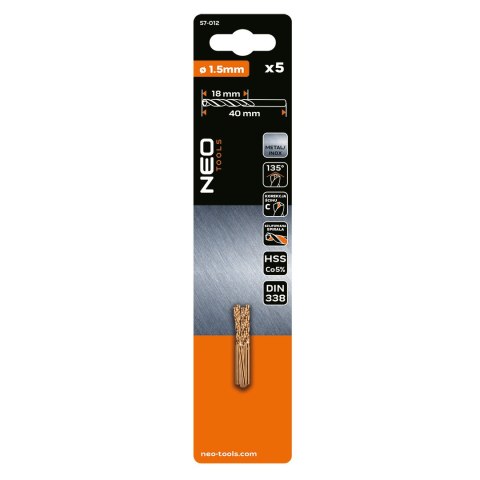 Wiertła do metalu HSS-Co 1.5 mm, 5 szt.