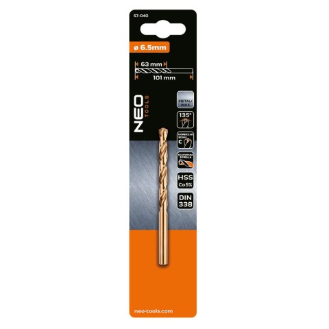 Wiertło do metalu HSS-Co, 6.5 mm