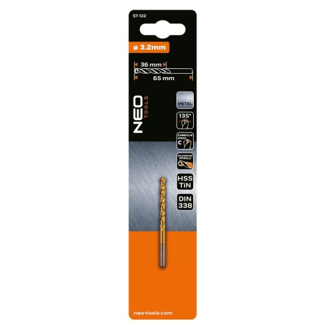Wiertło do metalu HSS-TiN, 3.2 mm