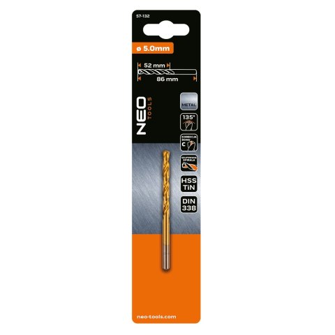 Wiertło do metalu HSS-TiN, 5.0 mm