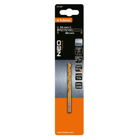 Wiertło do metalu HSS-TiN, 5.2 mm