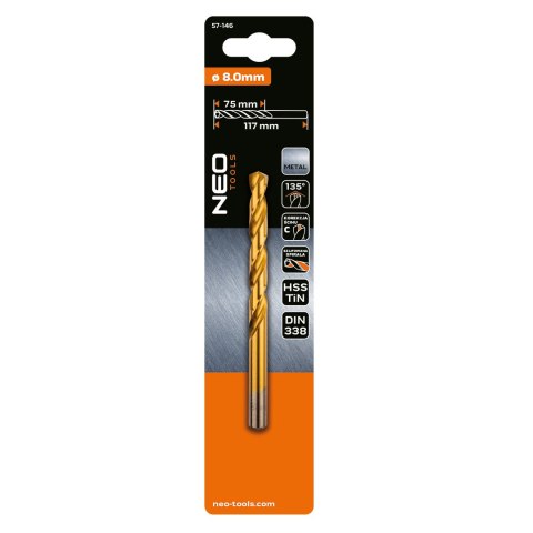 Wiertło do metalu HSS-TiN, 8.0 mm
