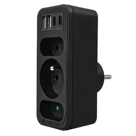 Gniazdko prądowe x3 + 4xUSB Maclean, rozgałęźnik z 3 gniazdami, 2xUSB A, 2xUSB C PD 20W, 1x16A + 2x6A, MCE248 F/B