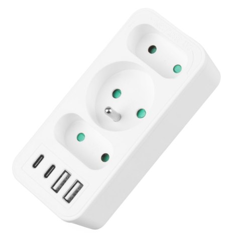 Gniazdko prądowe x3 + 4xUSB Maclean, rozgałęźnik z 3 gniazdami, 2xUSB A, 2xUSB C PD 20W, 1x16A + 2x6A, MCE248 F/W
