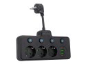 98-313# Rozgałęźnik ps-310 3-gniazda+2xusb+2xusb-c 0.1m czarny 3x1mm przedłużacz