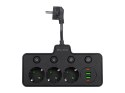98-313# Rozgałęźnik ps-310 3-gniazda+2xusb+2xusb-c 0.1m czarny 3x1mm przedłużacz