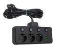 98-314# Rozgałęźnik ps-310 3-gniazda+2xusb+2xusb-c 3m czarny 3x1mm przedłużacz