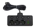 98-314# Rozgałęźnik ps-310 3-gniazda+2xusb+2xusb-c 3m czarny 3x1mm przedłużacz