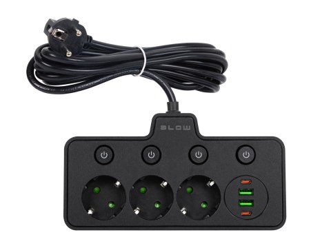98-314# Rozgałęźnik ps-310 3-gniazda+2xusb+2xusb-c 3m czarny 3x1mm przedłużacz