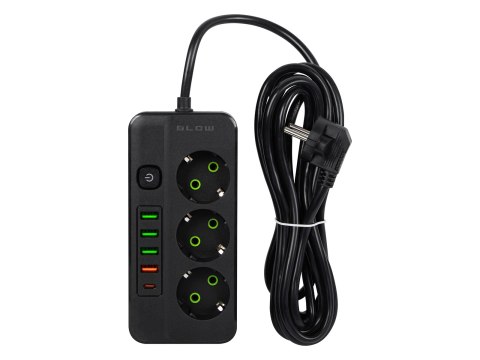 98-319# Przedłużacz sieciowy ps-350z 3-gniazda 4xusb+usb-pd 3m czarny 3x1mm