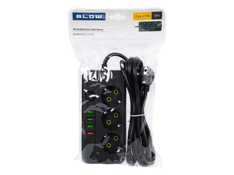 98-319# Przedłużacz sieciowy ps-350z 3-gniazda 4xusb+usb-pd 3m czarny 3x1mm