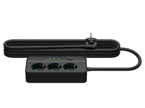 98-319# Przedłużacz sieciowy ps-350z 3-gniazda 4xusb+usb-pd 3m czarny 3x1mm