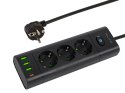 98-323# Przedłużacz sieciowy ps-350t 3-gniazda 3xusb+usb-pd 1,5m czarny 3x1mm
