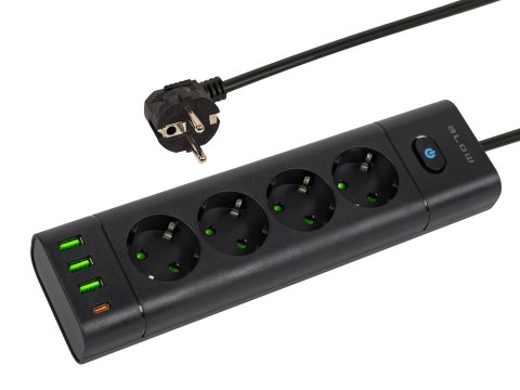 98-326# Przedłużacz sieciowy ps-450t 4-gniazda 3xusb+usb-pd 3m czarny 3x1mm