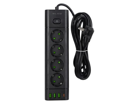 98-326# Przedłużacz sieciowy ps-450t 4-gniazda 3xusb+usb-pd 3m czarny 3x1mm