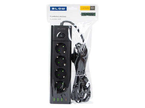 98-326# Przedłużacz sieciowy ps-450t 4-gniazda 3xusb+usb-pd 3m czarny 3x1mm