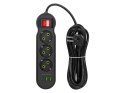 98-327# Przedłużacz sieciowy ps-340 3-gniazda 2xusb+usb-c 5m czarny 3x1mm