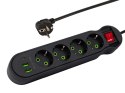 98-328# Przedłużacz sieciowy ps-440 4-gniazda 2xusb+usb-c 5m czarny 3x1mm