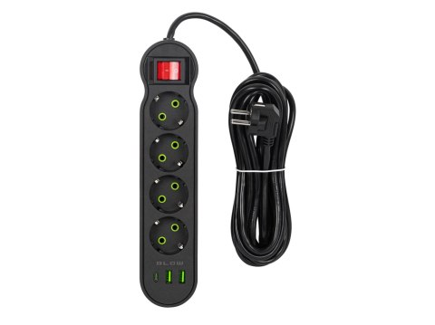 98-328# Przedłużacz sieciowy ps-440 4-gniazda 2xusb+usb-c 5m czarny 3x1mm