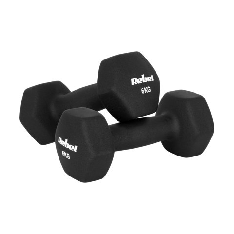 Hantelki żeliwne neoprenowe HEX 2x6kg, REBEL ACTIVE