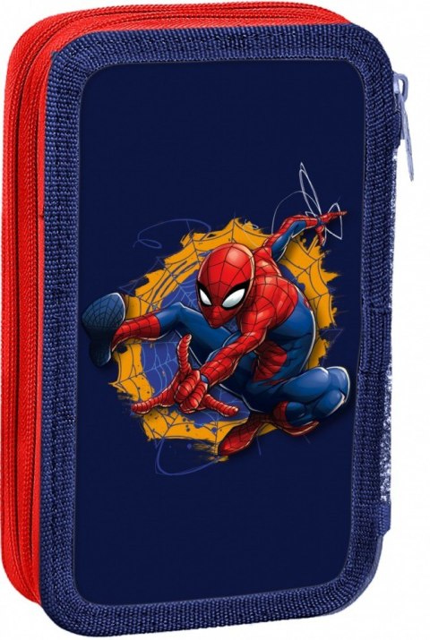 Piórnik dwukomorowy z wyposażeniem spiderman czerwony-niebieski