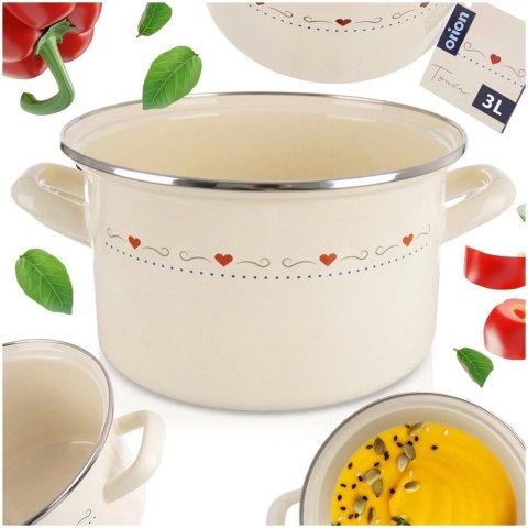Garnek Emaliowany 3 L ORION TONCA Kremowy 20 cm Indukcja Zmywarka