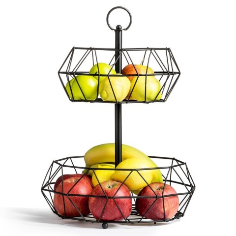 Koszyk na Owoce Warzywa 2-Poziomowy Metalowy Czarny Solidny VILDE 43,5x32cm