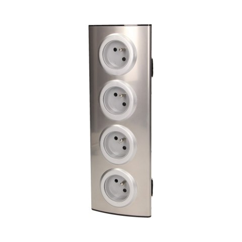 Gniazdo meblowe kuchenne 4x2P+Z, montaż na rzepy, INOX