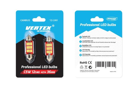 Żarówki led canbus 4014 12smd festoon c5w c10w c3w 36mm white 12v 24v amio-01289